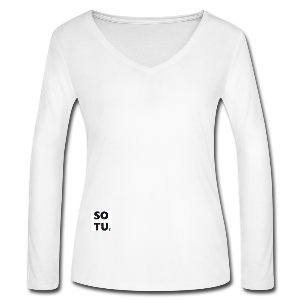 Women’s Long Sleeve  V-Neck Flowy Tee - white