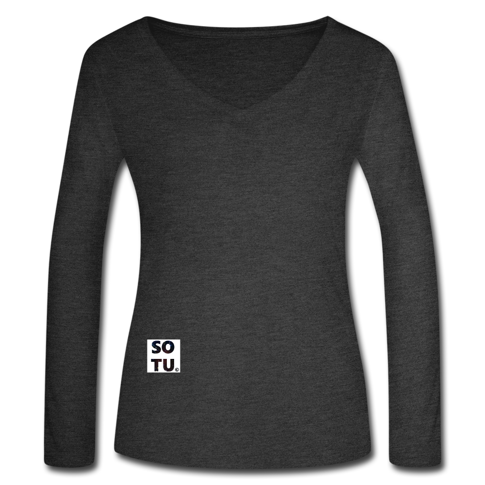 Women’s Long Sleeve  V-Neck Flowy Tee - deep heather