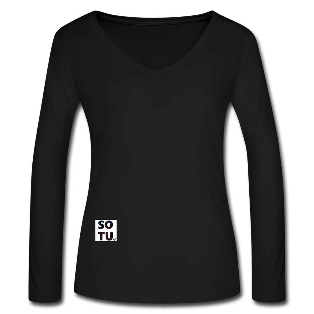 Women’s Long Sleeve  V-Neck Flowy Tee - black