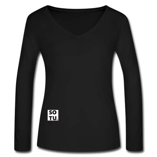 Women’s Long Sleeve  V-Neck Flowy Tee - black